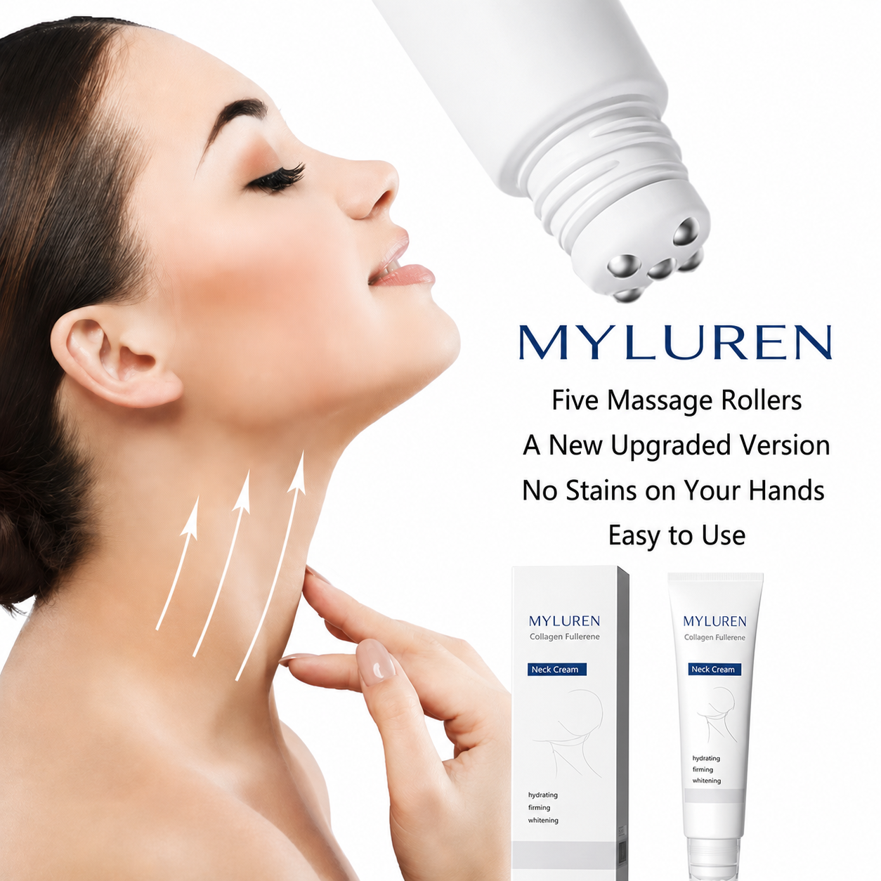 Roller Massage Neck Cream 🧴 Collagen & Hyaluronic Acid | Firms Neck, Reduces Wrinkles & Double Chin